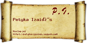 Petyka Izaiás névjegykártya